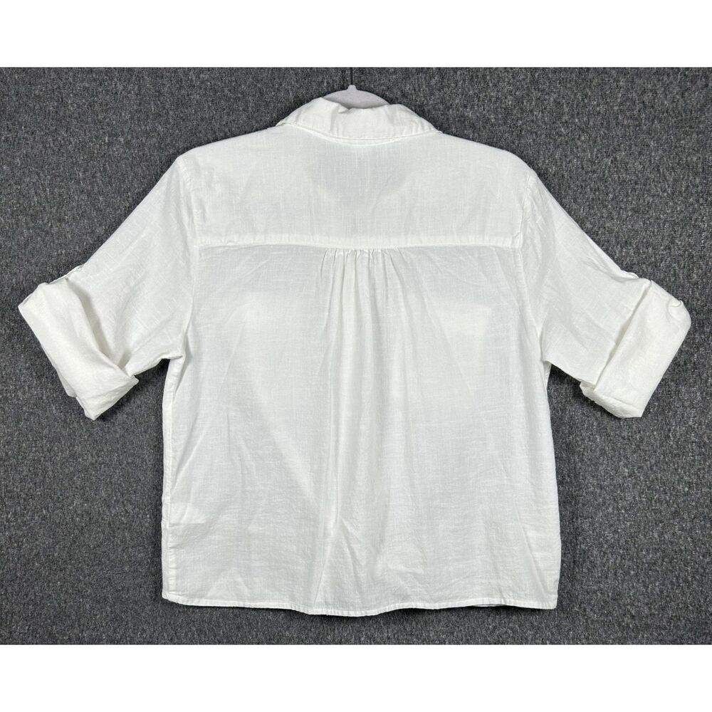 dā-sh White Cotton Roll-Tab Sleeve Front-Knot Button-Down Blouse, Size M - Picture 3 of 9